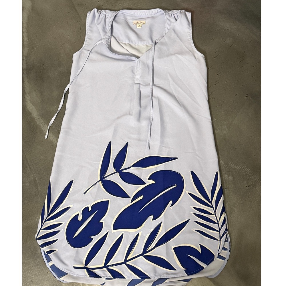 Merona Sleeveless Dress‎ Blue Leaf Print Casual Summer Dress Size S